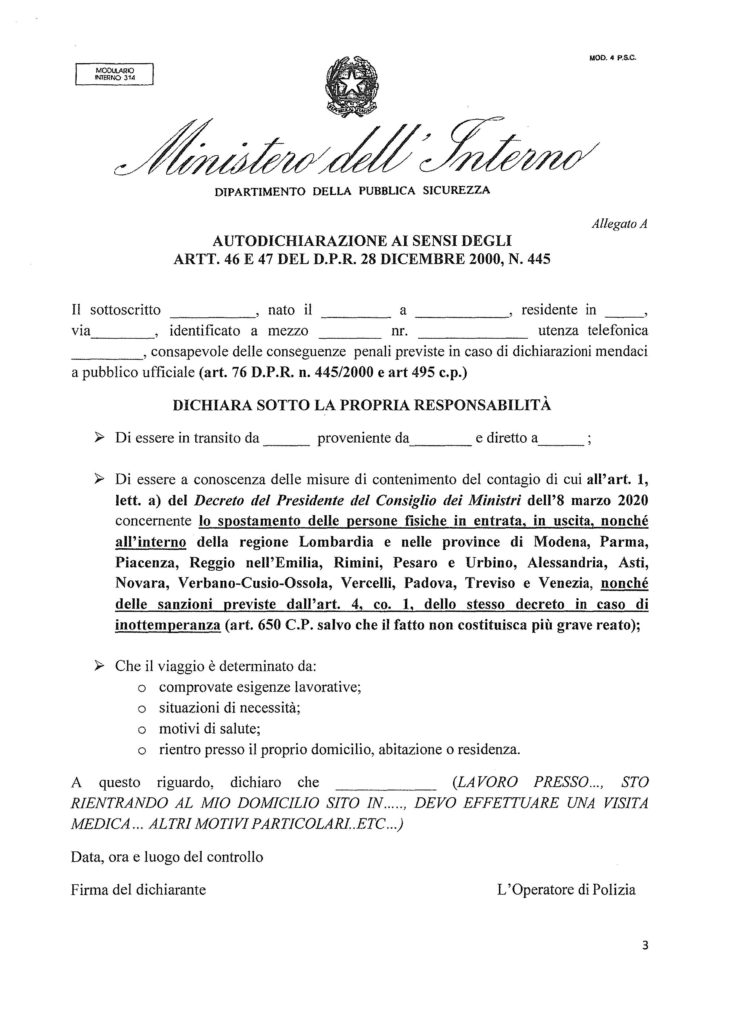 MODULO DI AUTOCERTIFICAZIONE