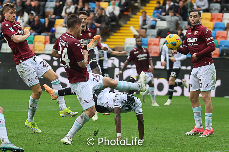 Il gol dell'Udinese realizzato da Hasane Kamara nella foto festeggiato da tutta la squadra.