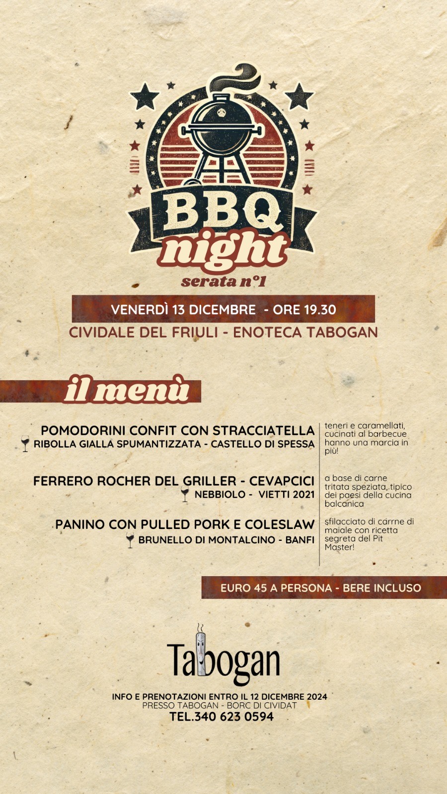 BBQ NIGHT, NUOVO GUSTOSO EVENTO DELL’ENOTECA TABOGAN DI CIVIDALE 